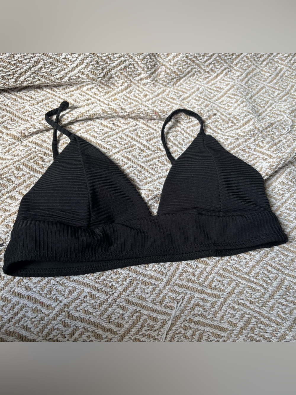 Black Ribbed Triangle Swim Top - XS/S